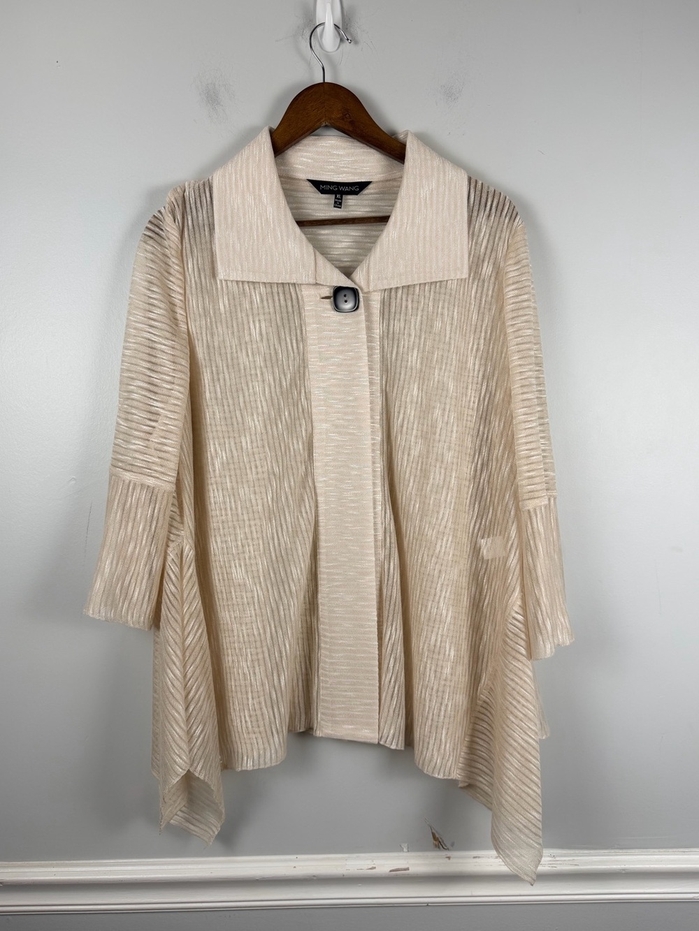 Ming Wang Relaxed Fit Cream Rayon Blend Knit Cardigan XL